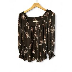 Lauren Conrad Black Floral Blouse Size Small Long Sleeve Lightweight Top